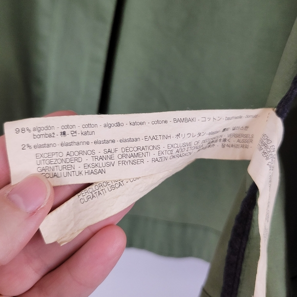 ZARA green cotton twill bell sleeve tribal southwest fringe trim zip jacket - Picture 13 of 14